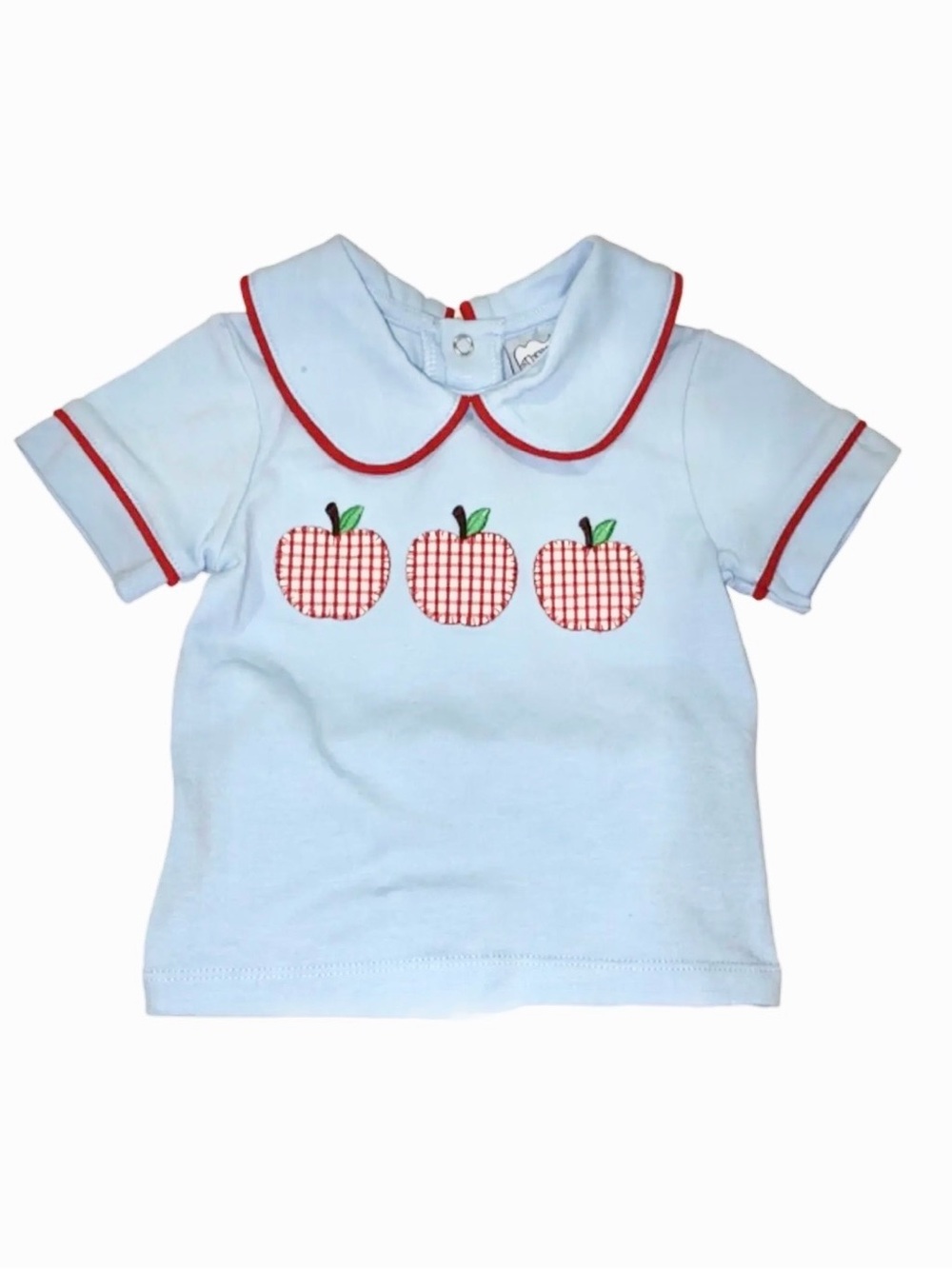 NWT Light Blue Apple Short Sleeve Top with Red Trim